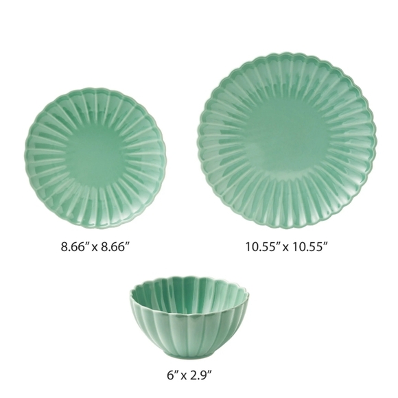 🎄 New Pioneer Woman Colette Scallop Green 12-Piece Dinnerware Set - Picture 6 of 10